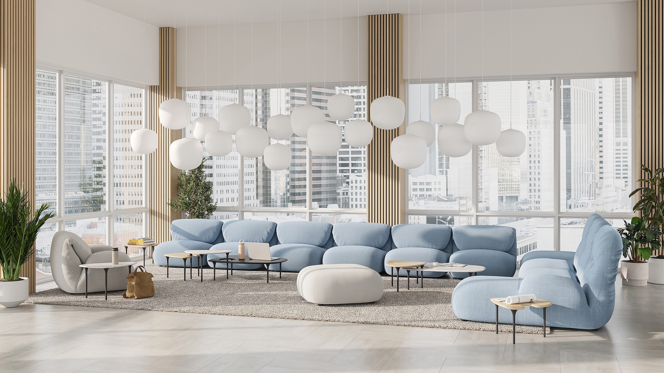 Hm lc environmental blue and white luva modular sofas with cyclade tables
