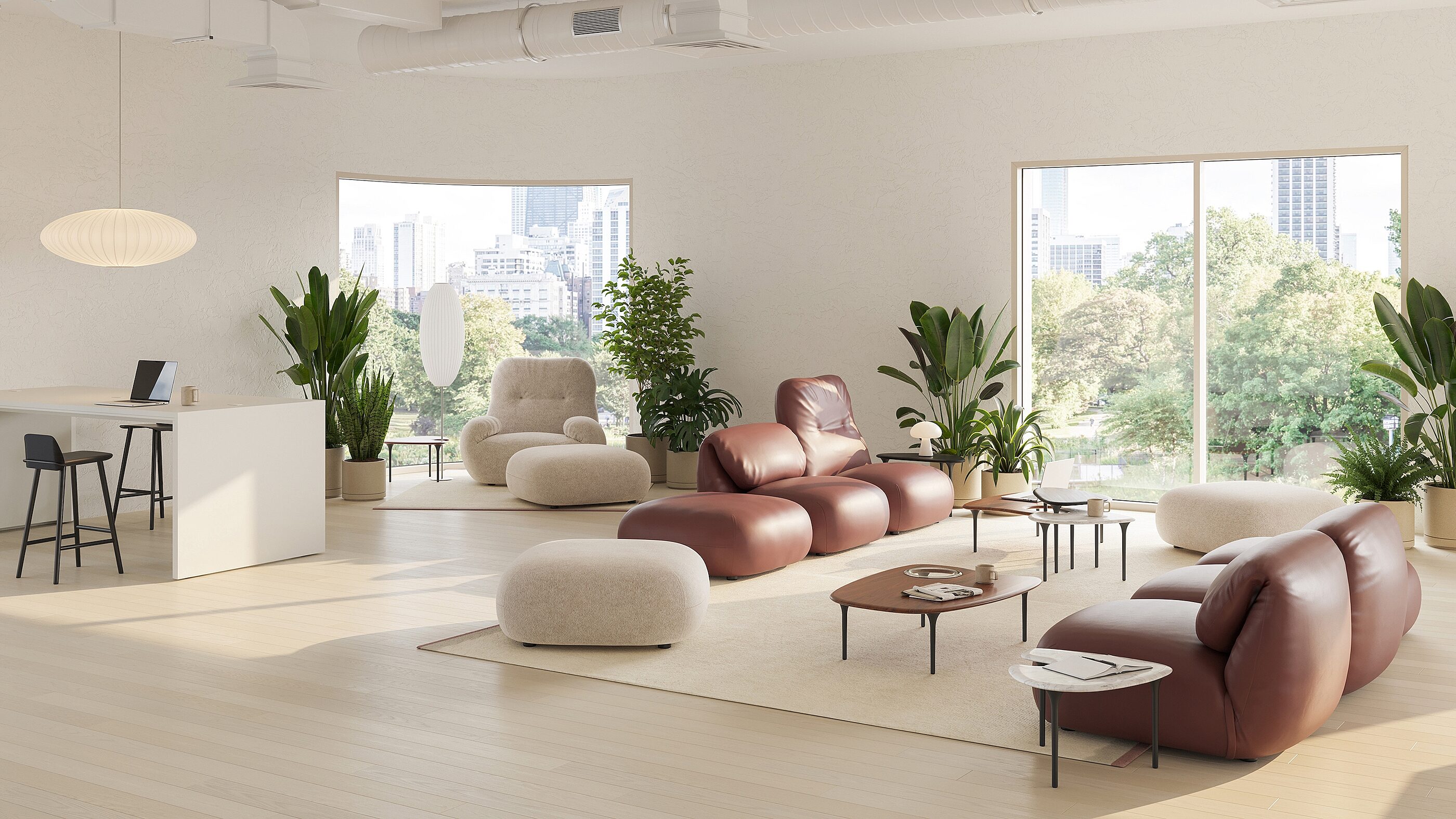 Hm lc environmental white and brown luva modular sofas with cyclade tables