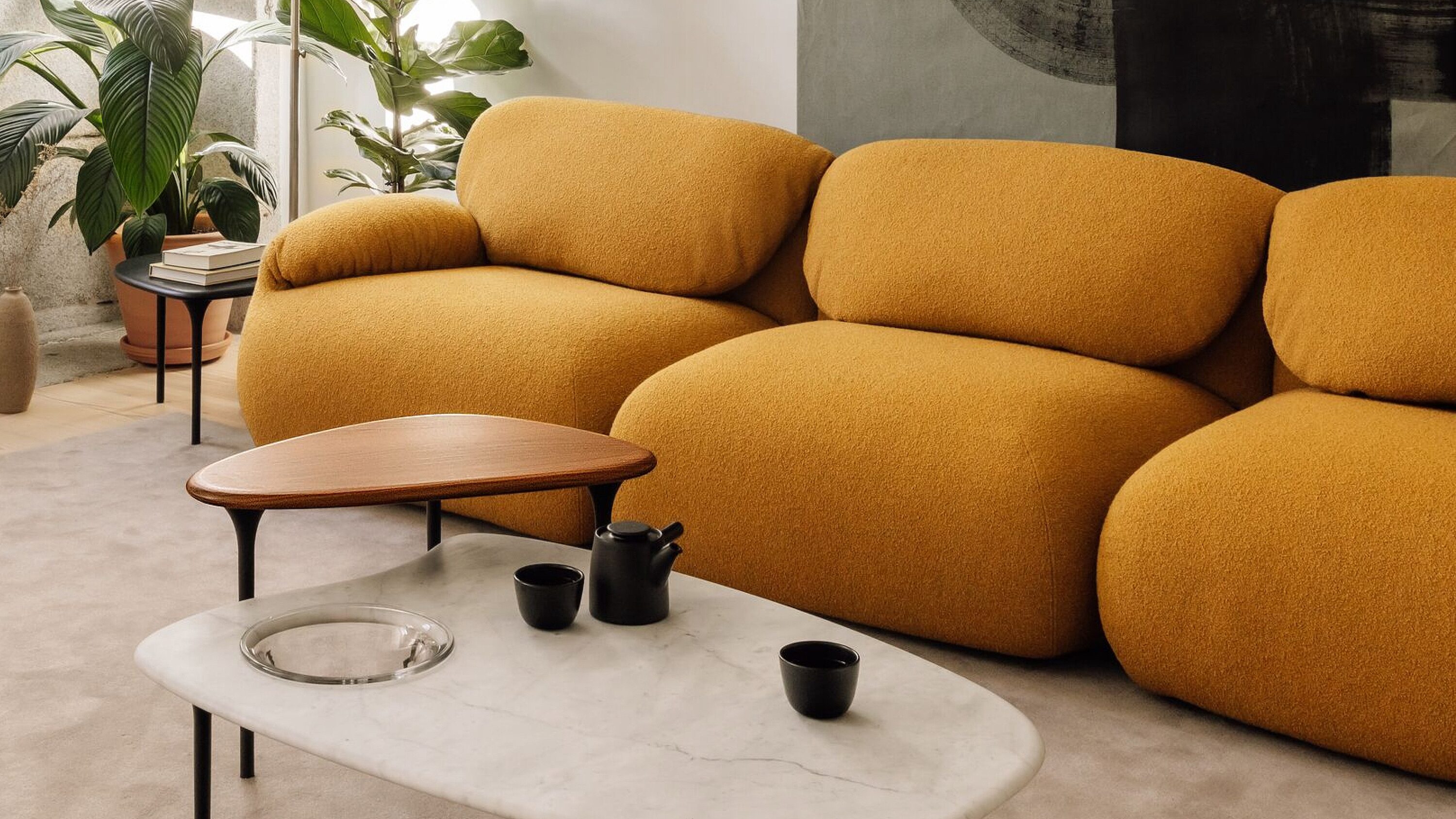 Hm lc video cover image yellow luva modular sofa with two cyclade tables