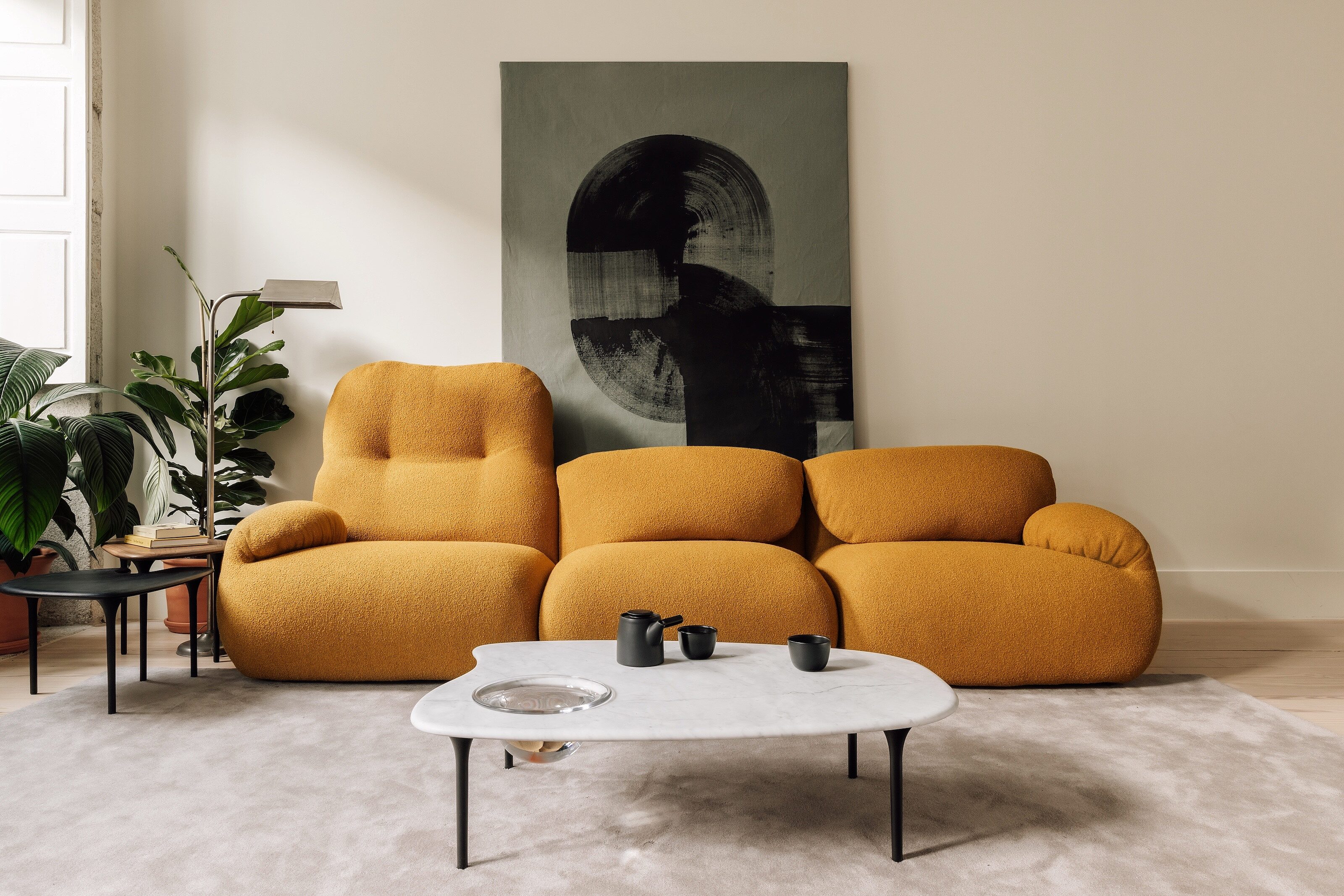 Hm lc environmental yellow luva modular sofa with white cyclade table